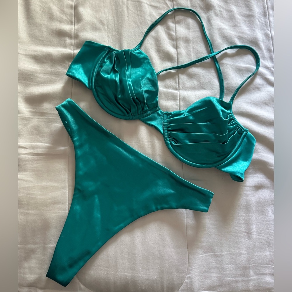 Neena Teal Shiny Bikini Set